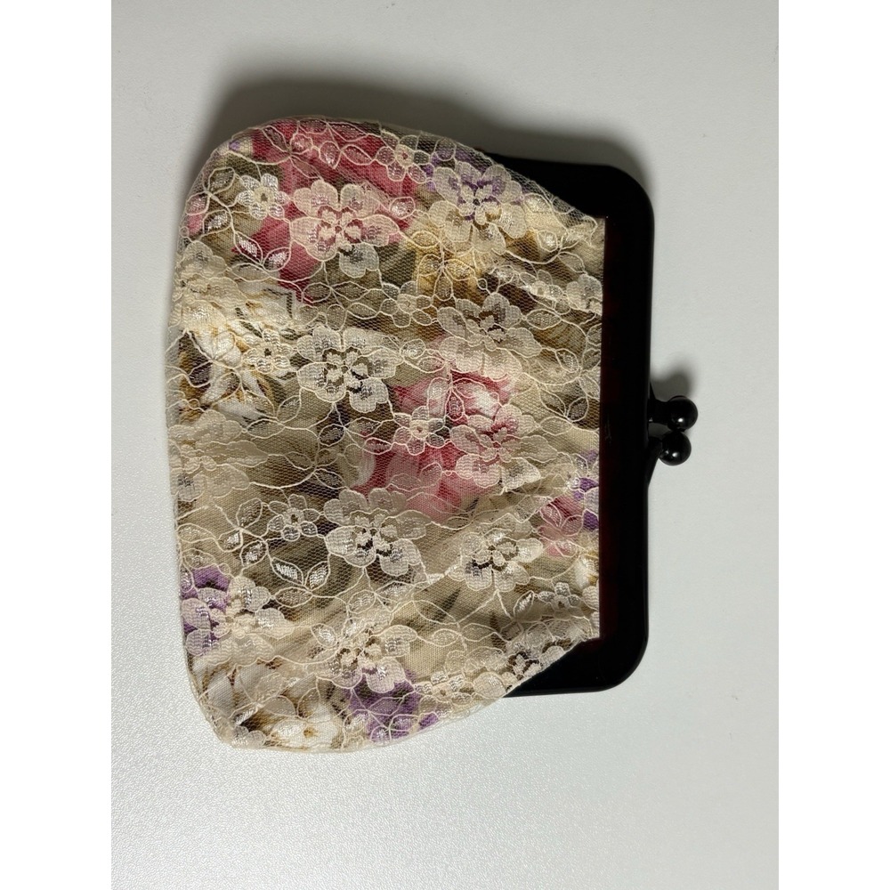 Floral Lace Evening Clutch Purse Tortoiseshell Kiss Lock Romantic Cottagecore 6"